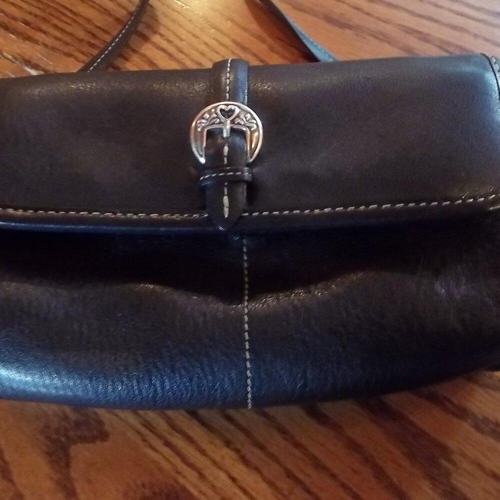 Vintage small Brighton black leather convertible crossbody / clutch bag